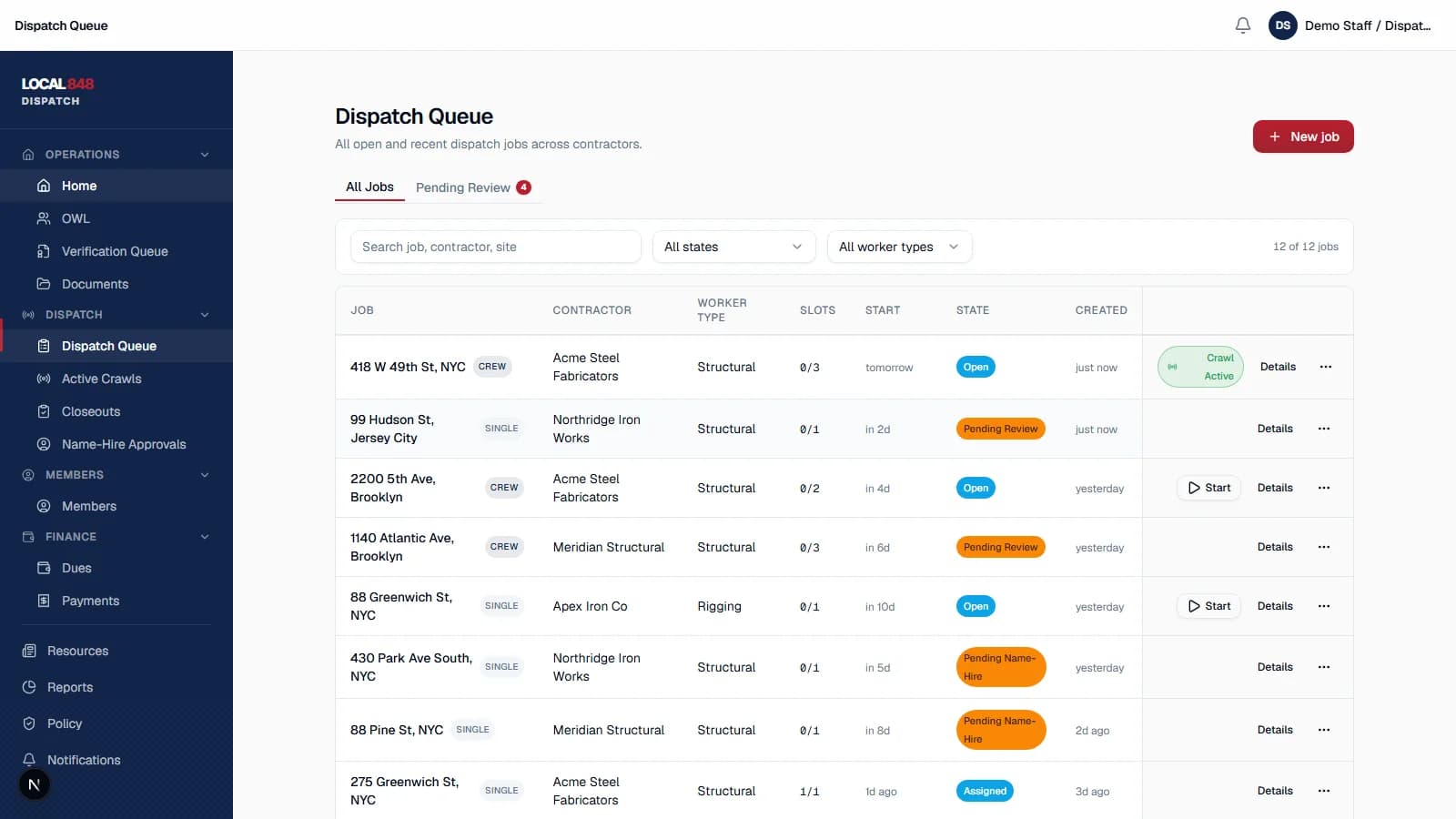 Local 848 member offer workflow.