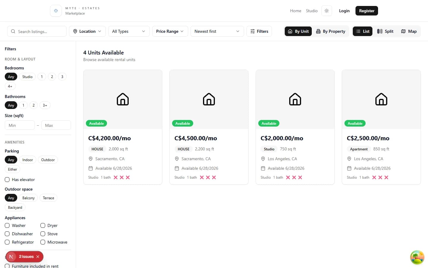 Dashboard operationnel Myte Estates.