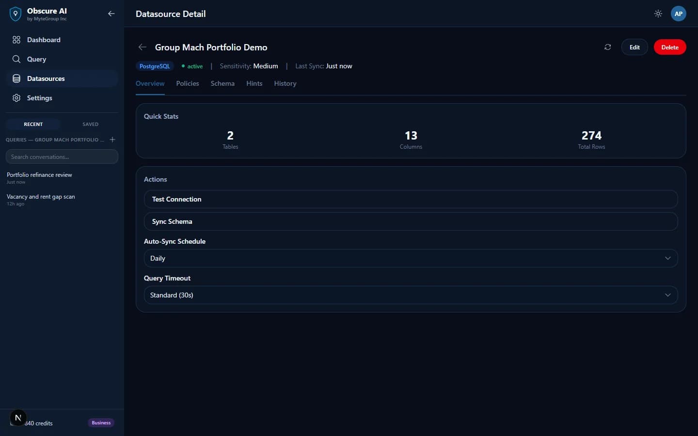 Obscure AI secure workflow workspace.