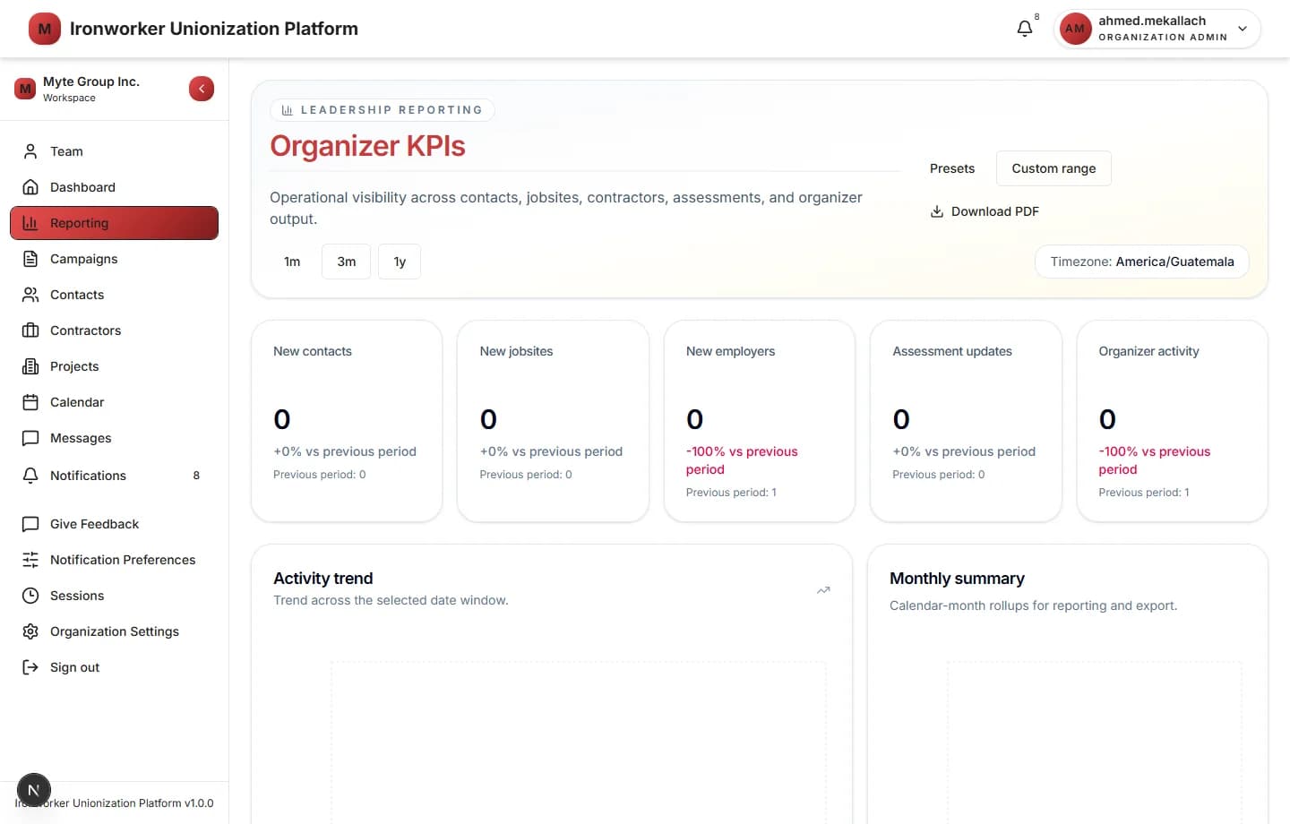Union organizer platform with member and campaign context.