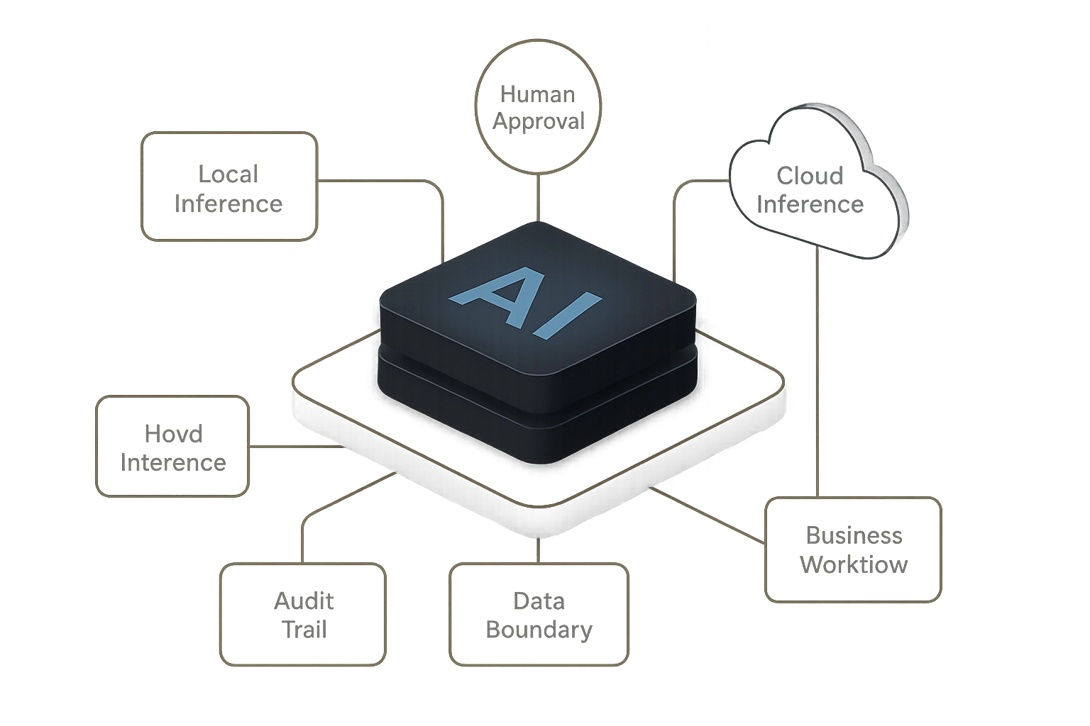 Dark gold private AI governance visual