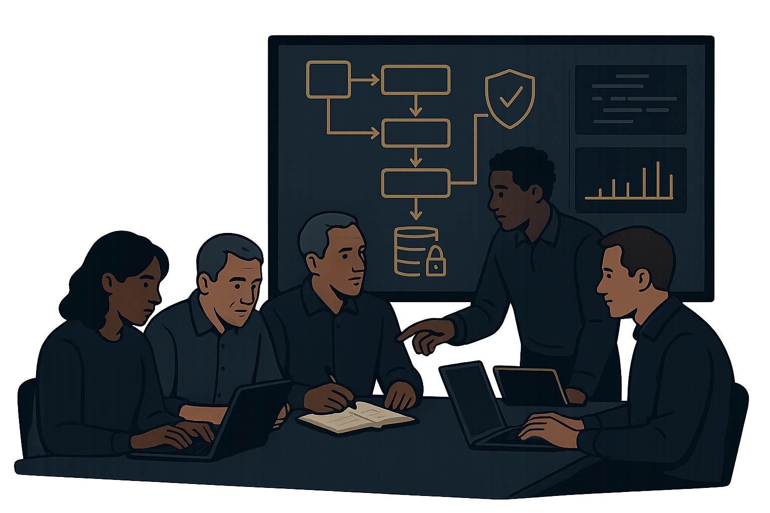 Dark gold AI sovereignty training lab visual