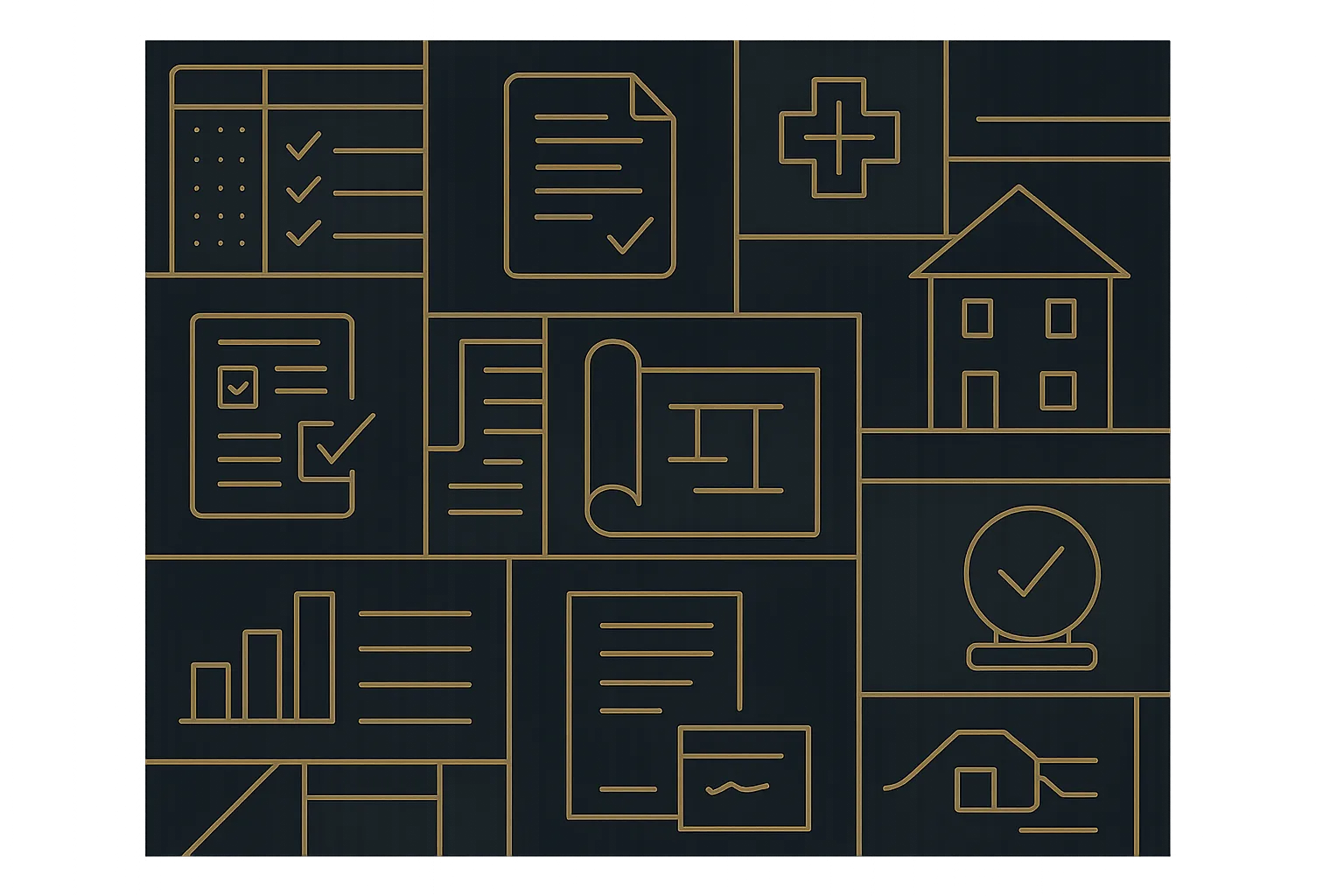 Regulated operations mosaic representing finance, healthcare, legal, construction, and real estate workflows